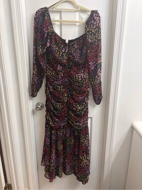 Astr the label Women's Black Floral Ruched Long Sleeve Dress